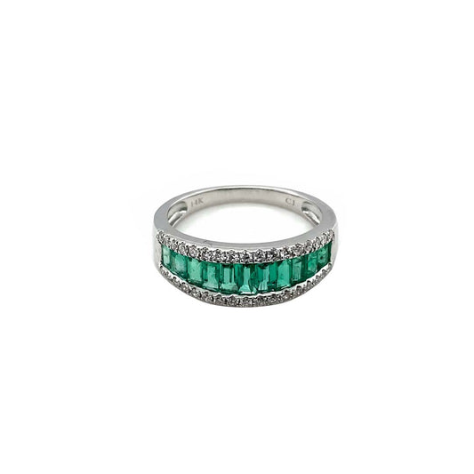 14KT White Gold Emerald-Cut Emerald (1.13 CT) and Diamond (0.24 CT) Ring