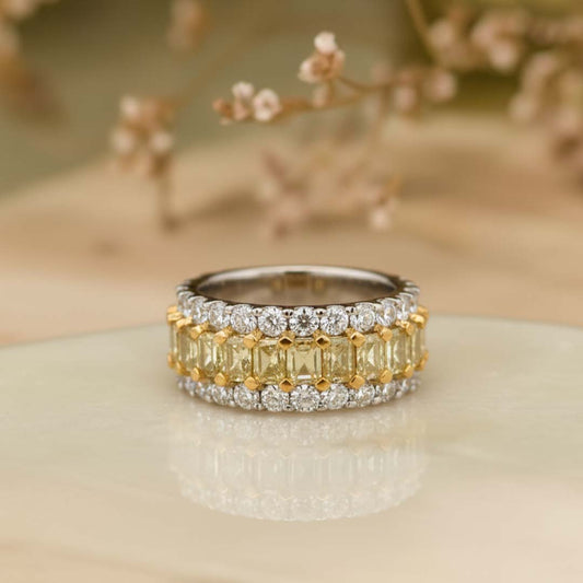 Two-Tone 18KT Gold Diamond Band – 2.50 Cts Fancy Yellow & 1.50 Cts White Diamonds