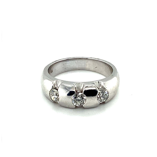 Modern luxury meets timeless power in this Men’s Half Bezel 1.15 CT Three-Diamond Ring