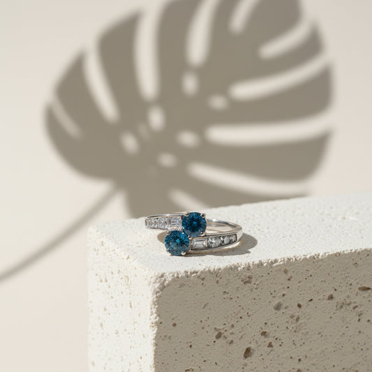 14K White Gold Blue & White Diamond Bypass Ring – 1.20 Total Carats of Grace and Harmony