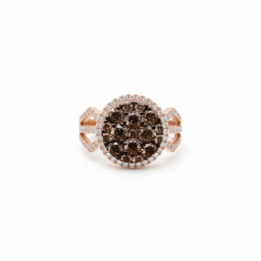 14KT Rose Gold Round Cluster Ring with 2.00ct Cognac & White Diamonds
