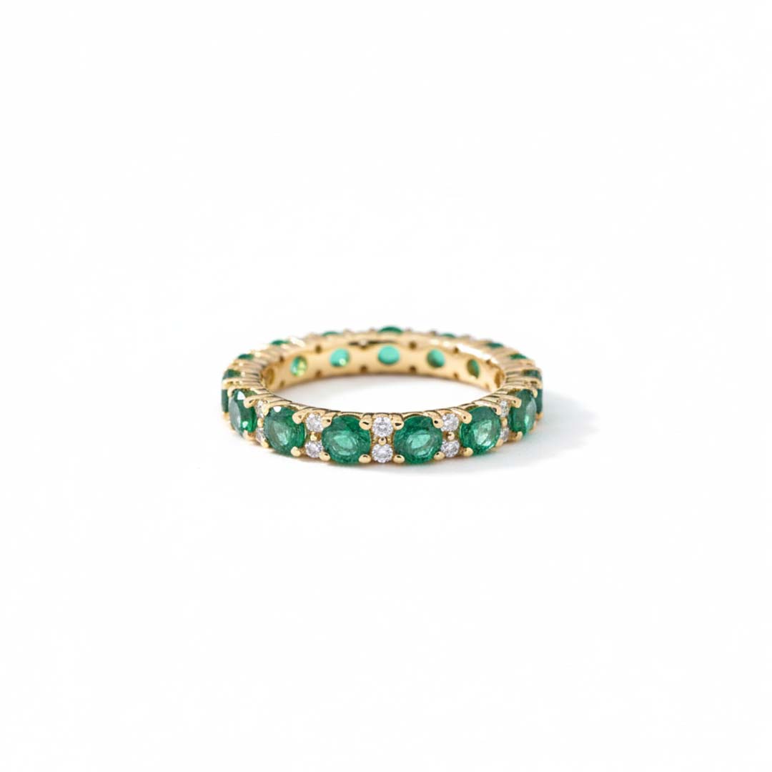 14KT Yellow Gold Emerald (2.87 cts) and Diamond Eternity Band Ring