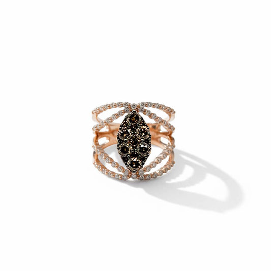 14KT Rose Gold Marquise Cluster Ring with 1.75ct Cognac & White Diamonds