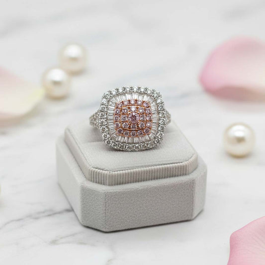 14KT Gold Pink & White Diamond Double Halo Ring – 1.84 Cts