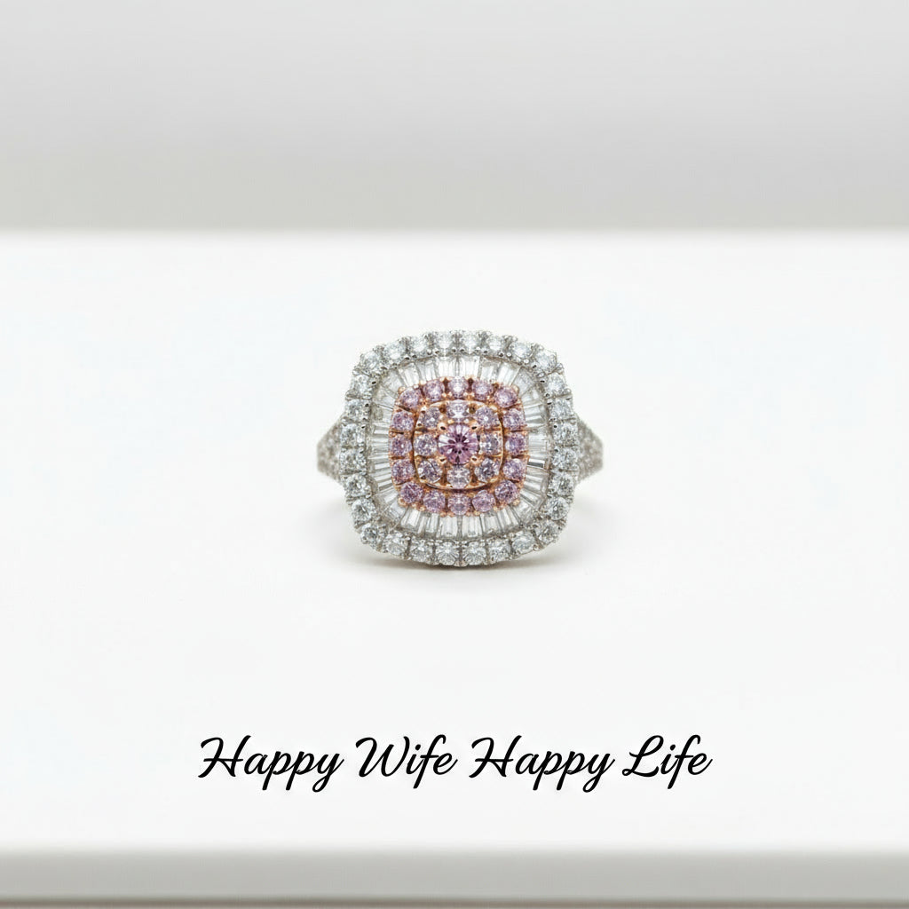 14KT Gold Pink & White Diamond Double Halo Ring – 1.84 Cts