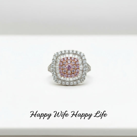 14KT Gold Pink & White Diamond Double Halo Ring – 1.84 Cts