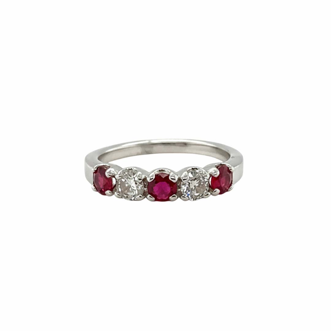 14KT White Gold Ruby & Diamond Alternating Band (RB/DIA: 1.11 CTS)
