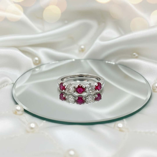 14KT White Gold Ruby & Diamond Alternating Band (RB/DIA: 1.11 CTS)