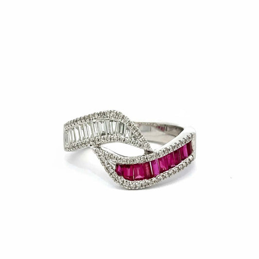Ruby and Diamond Infinity Ring in 14KT White Gold – Elegant Crossover Design (RB: 0.35 CT, DIA: 0.85 CT)