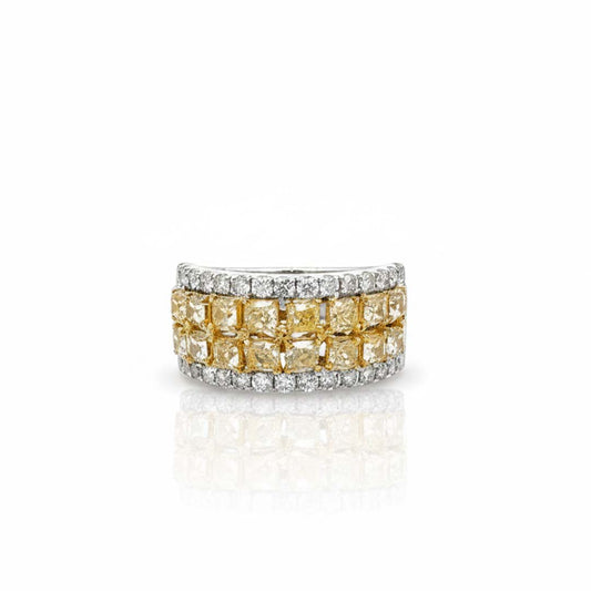 18KT Gold Yellow and White Diamond Double Row Band | 2.45ct Yellow Diamonds & 0.92ct White Diamonds