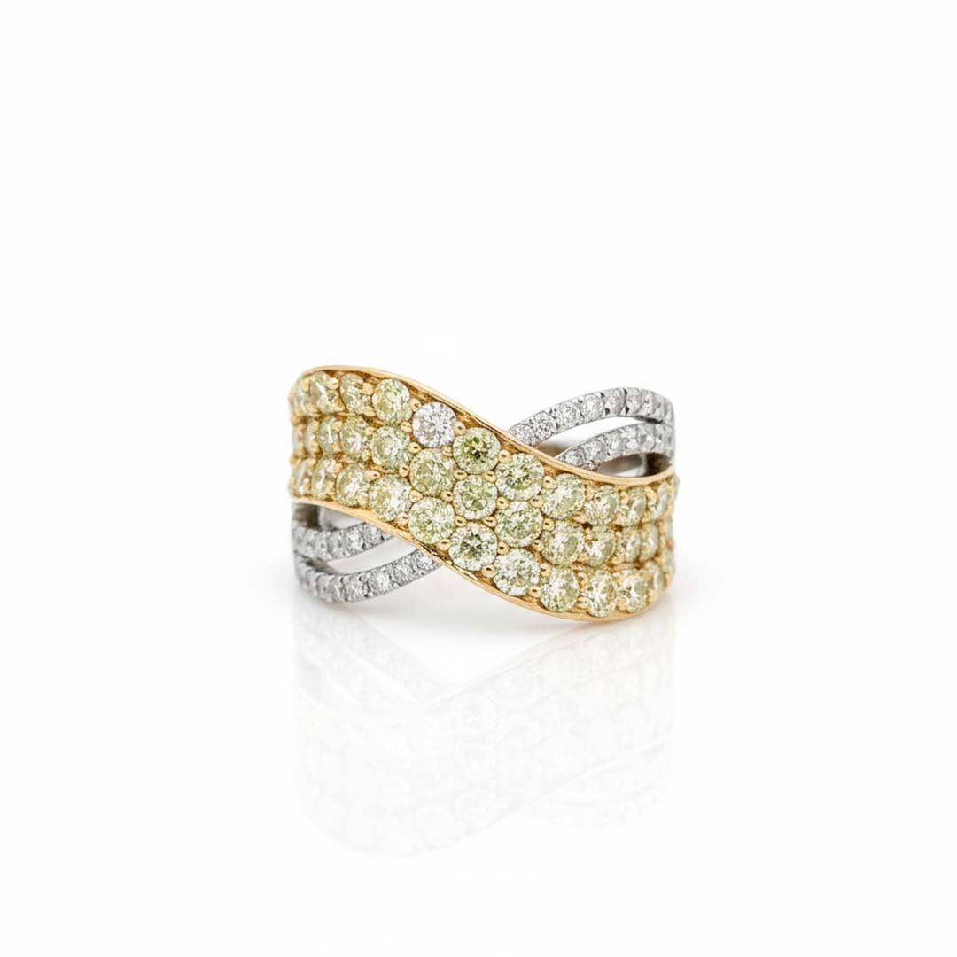 14KT Two-Tone Gold Fancy Yellow and White Diamond Crossover Band Ring