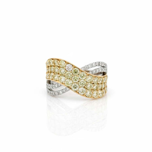 14KT Two-Tone Gold Fancy Yellow and White Diamond Crossover Band Ring
