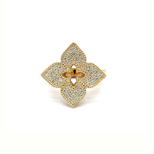 14K Gold Ladies’ Pavé Diamond Flower Ring – 0.43ct Total with Milgrain Detailing