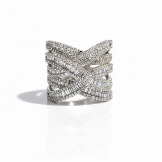 14K Gold Ladies’ Baguette and Round Diamond Crisscross Ring – 2.63ct Total Weight