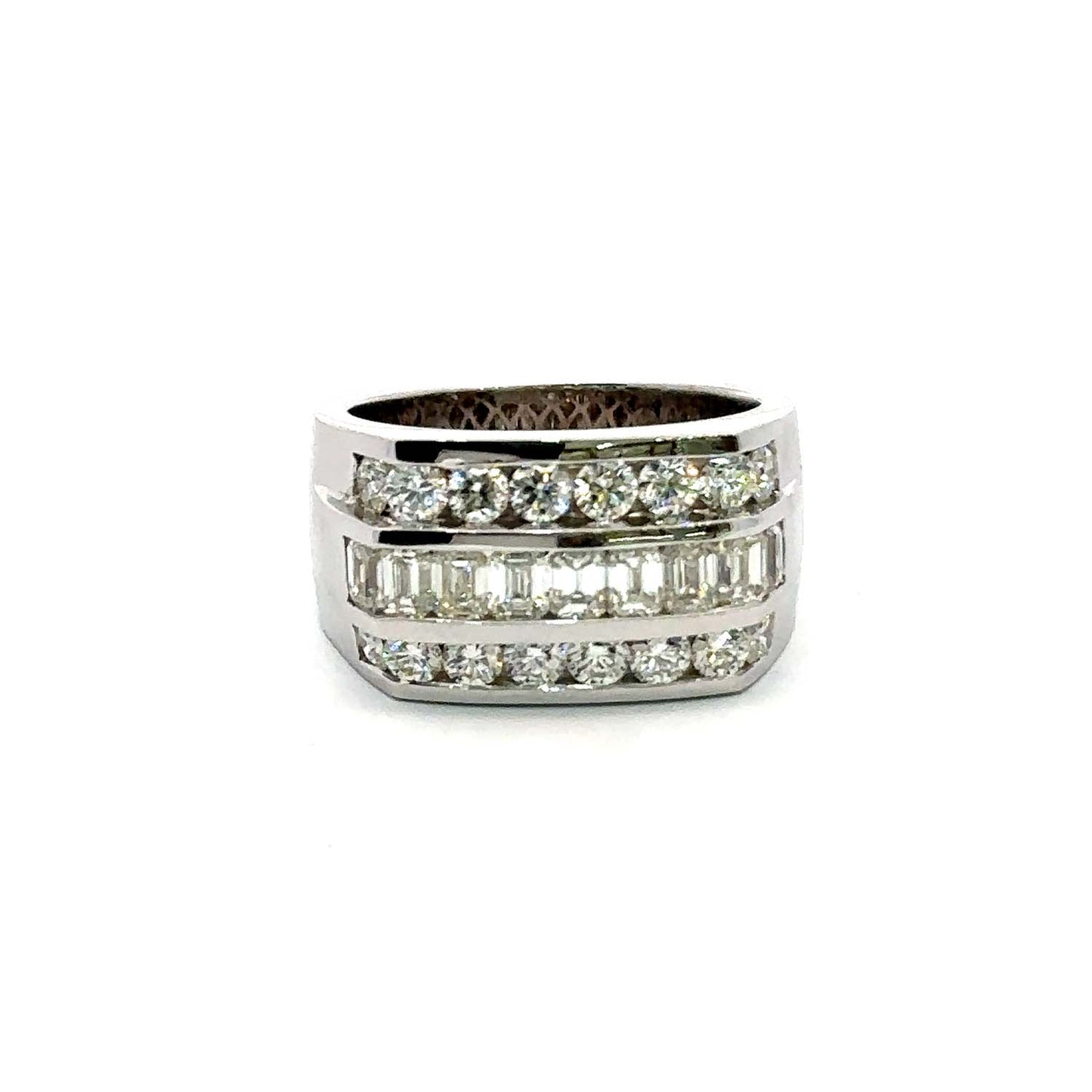 14KT White Gold Men’s Multi-Row Ring with 3.40 CT Natural Diamonds
