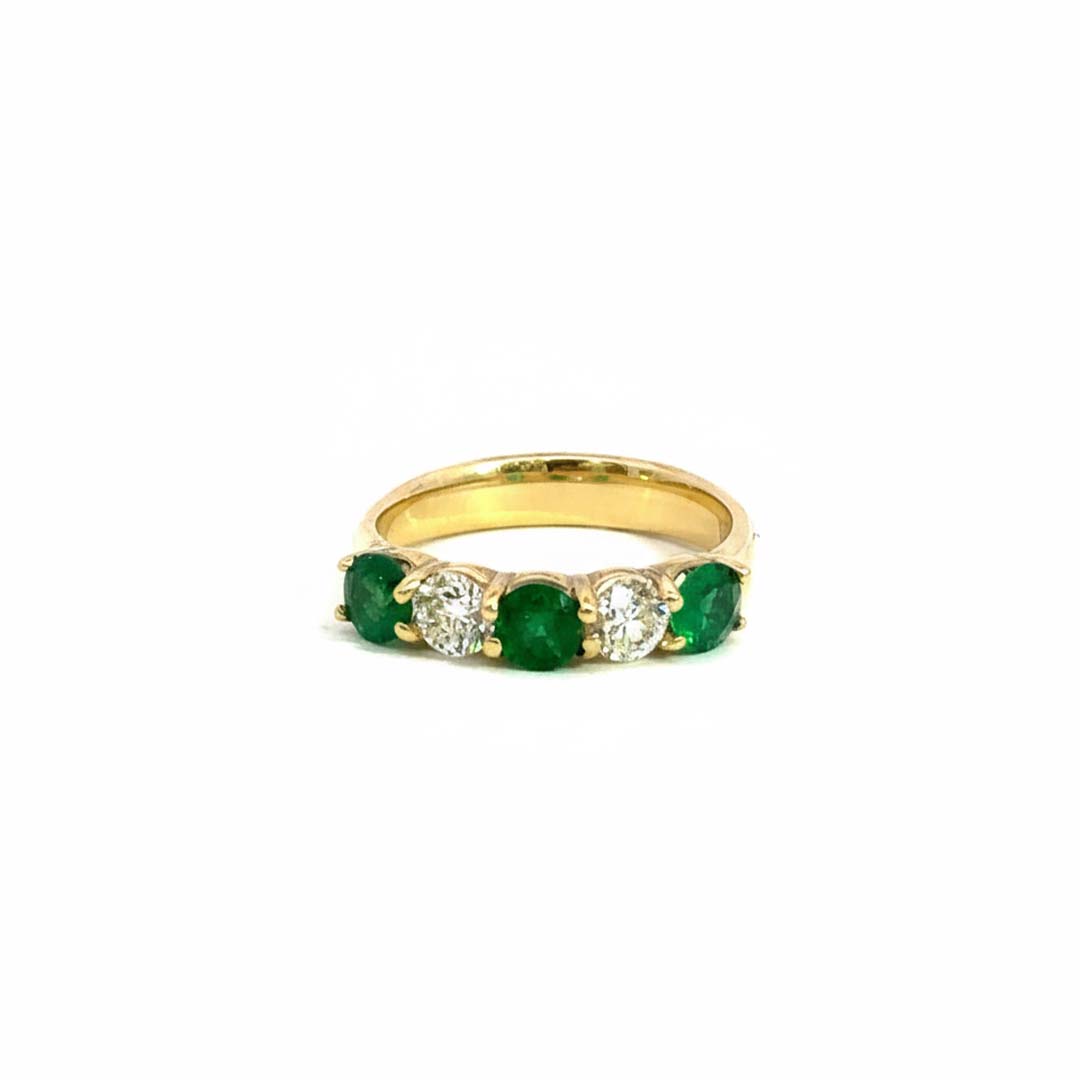 Emerald & Diamond Alternating Band Ring in 14KT Yellow Gold EM:0.91 CTS DIA :0.50CTS