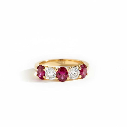 14KT Yellow Gold Ruby & Diamond Five-Stone Band (RB: 2.75 CTS | DIA: 0.96 CTS)