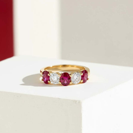 14KT Yellow Gold Ruby & Diamond Five-Stone Band (RB: 2.75 CTS | DIA: 0.96 CTS)