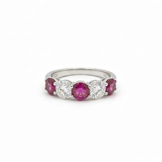 14KT White Gold Ruby & Diamond Five-Stone Band (RB: 1.47 CTS | DIA: 1.01 CTS)