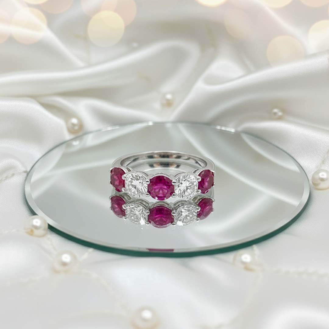 14KT White Gold Ruby & Diamond Five-Stone Band (RB: 1.47 CTS | DIA: 1.01 CTS)