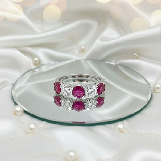 14KT White Gold Ruby & Diamond Five-Stone Band (RB: 1.47 CTS | DIA: 1.01 CTS)