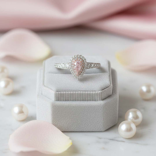 18KT Gold Blush Pear Pink & White Diamond Ring – 0.71 Cts
