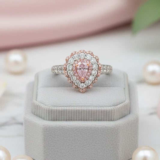 18KT Gold Triple Halo Pink Diamond Elegance Ring – 1.74 Cts