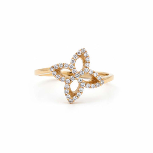 18K Yellow Gold Open Floral Diamond Ring – 0.27 Total Carats of Graceful Elegance