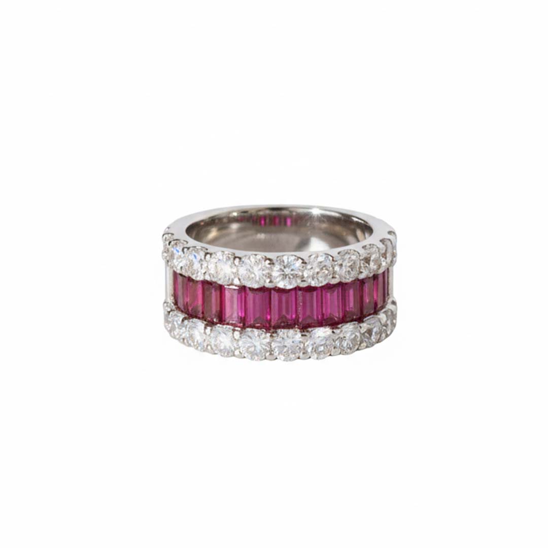 14KT Yellow Gold Ruby and Diamond Double-Row Band Ring (RB 2.56 cts / DIA 3.05 cts)