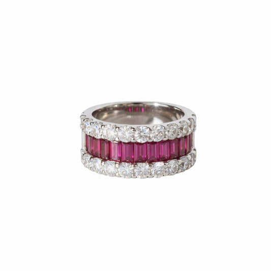 14KT Yellow Gold Ruby and Diamond Double-Row Band Ring (RB 2.56 cts / DIA 3.05 cts)