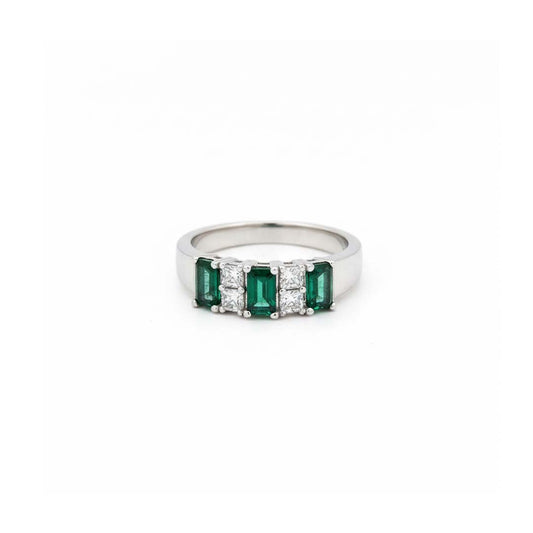 14KT WG Ring with 0.97 CT Emerald-Cut Emerald and 0.35 CT Total Diamond Weight