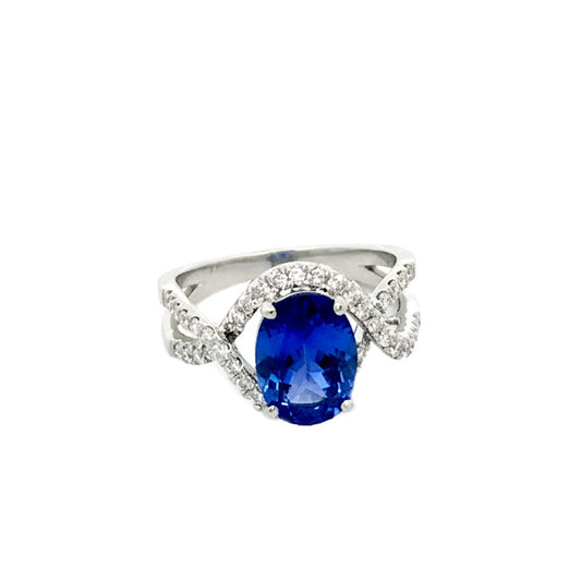 14K Gold Natural Tanzanite & Diamond Ring – 3.00ct Oval Gemstone with 0.80ct Diamond Accents