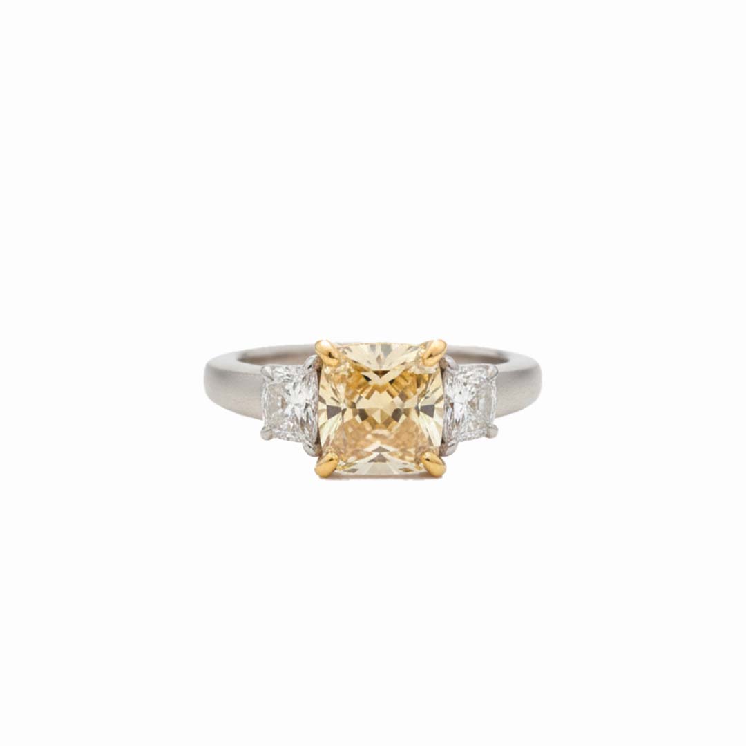 2.23ct Fancy Yellow Radiant-Cut Diamond Ring in Platinum with Trapezoid Side Diamonds