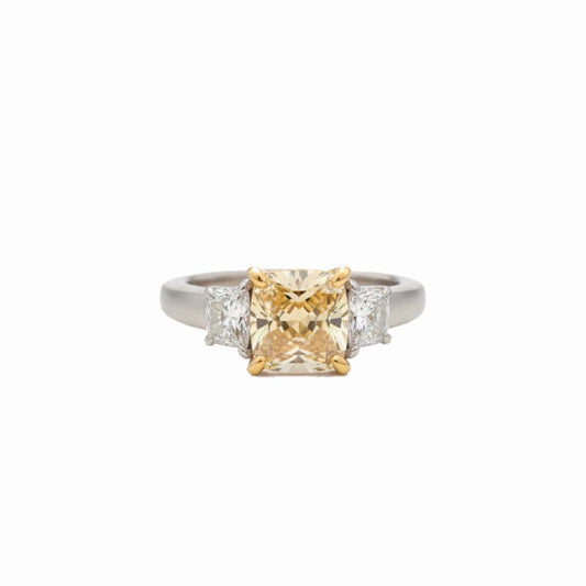 2.23ct Fancy Yellow Radiant-Cut Diamond Ring in Platinum with Trapezoid Side Diamonds