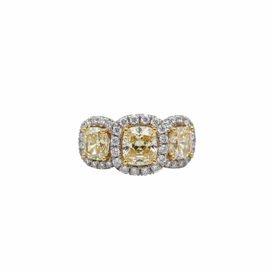 18KT Gold Fancy Yellow & White Diamond Three-Stone Ring – 4.74 Cts Tota