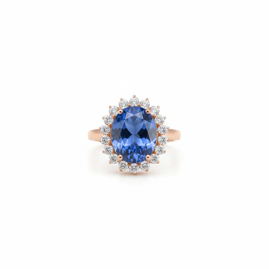 14KT Tanzanite and Diamond Ring – 4.90ct Tanzanite with 0.81ct Diamond Halo
