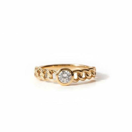 14K Gold Ladies’ Chain-Link Band with Bezel-Set Diamond – 0.28ct Natural White Diamond
