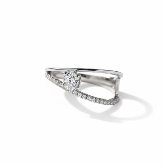 14K White Gold Oval-Cut Diamond Bypass Ring – 0.39 Total Carats of Modern Elegance