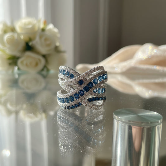 14K White Gold Blue & White Diamond Ladies’ Ring – 3.08 Total Carats of Timeless Brilliance