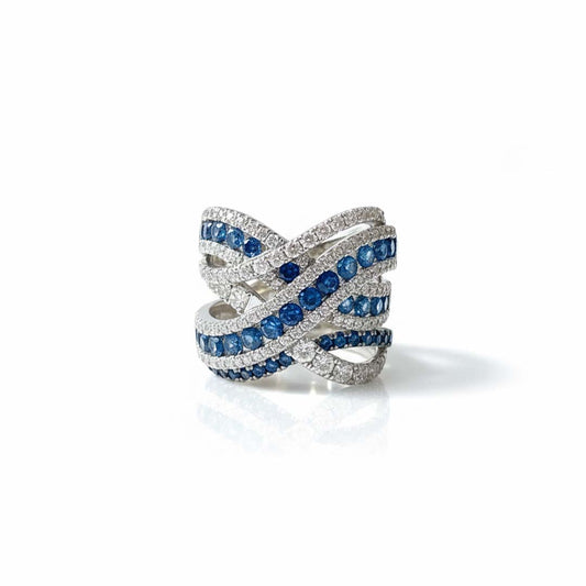 14K White Gold Blue & White Diamond Ladies’ Ring – 3.08 Total Carats of Timeless Brilliance