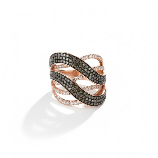14KT Rose Gold Wave Design Ring with 0.99ct Cognac Diamonds & 0.48ct White Diamonds