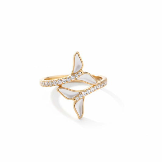 14K Yellow Gold Mother-of-Pearl Leaf Diamond Wrap Ring – 0.29 Total Carats of Elegant Brilliance