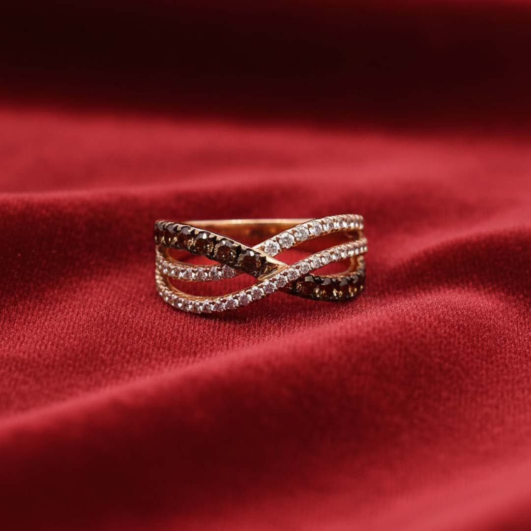 14KT Rose Gold Crisscross Ring with 0.54ct Cognac Diamonds & 0.46ct White Diamonds