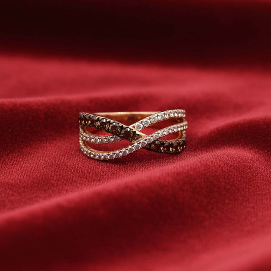 14KT Rose Gold Crisscross Ring with 0.54ct Cognac Diamonds & 0.46ct White Diamonds