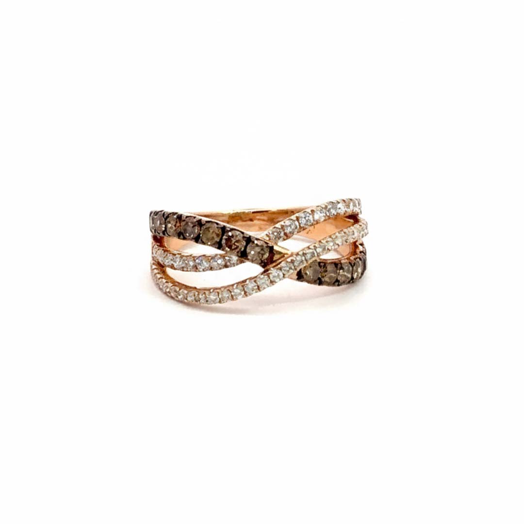 14KT Rose Gold Crisscross Ring with 0.54ct Cognac Diamonds & 0.46ct White Diamonds