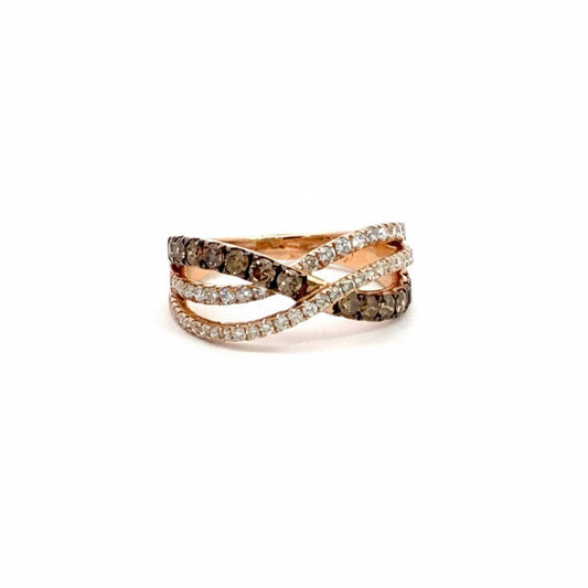 14KT Rose Gold Crisscross Ring with 0.54ct Cognac Diamonds & 0.46ct White Diamonds