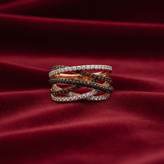 14KT White & Rose Gold Multi-Band Ring with 0.66ct Cognac Diamonds & 0.54ct White Diamonds