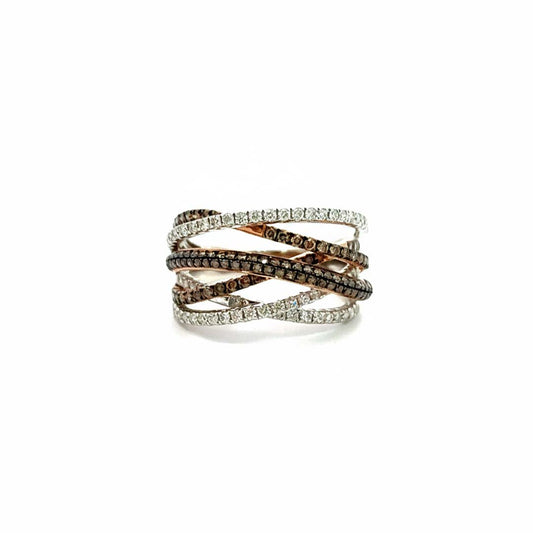 14KT White & Rose Gold Multi-Band Ring with 0.66ct Cognac Diamonds & 0.54ct White Diamonds