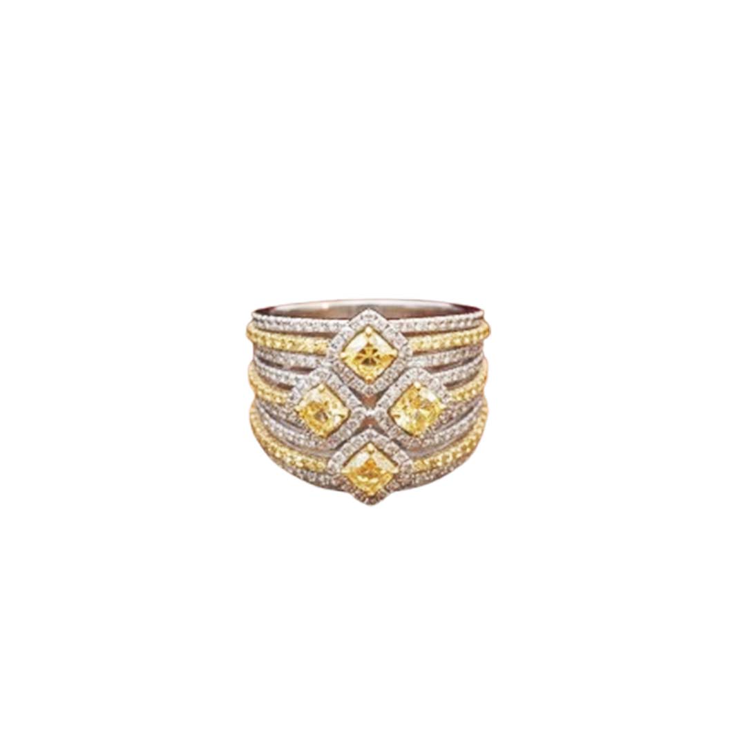 14KT Gold Fancy Yellow & White Diamond Multi-Row Band Ring – 2.49 Cts Total