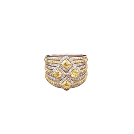 14KT Gold Fancy Yellow & White Diamond Multi-Row Band Ring – 2.49 Cts Total